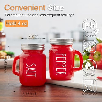 Red Glass Salt & Pepper Set 4oz – Stainless Steel Lids, Modern Kitchen Decor