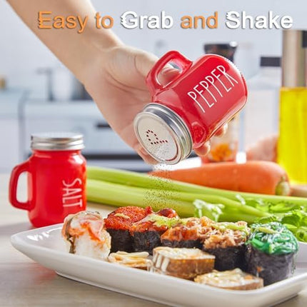 Red Glass Salt & Pepper Set 4oz – Stainless Steel Lids, Modern Kitchen Decor