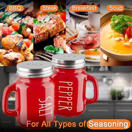 Red Glass Salt & Pepper Set 4oz – Stainless Steel Lids, Modern Kitchen Decor