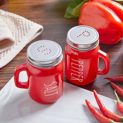 Red Glass Salt & Pepper Set 4oz – Stainless Steel Lids, Modern Kitchen Decor