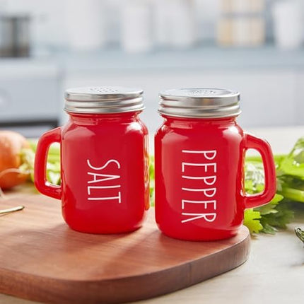 Red Glass Salt & Pepper Set 4oz – Stainless Steel Lids, Modern Kitchen Decor