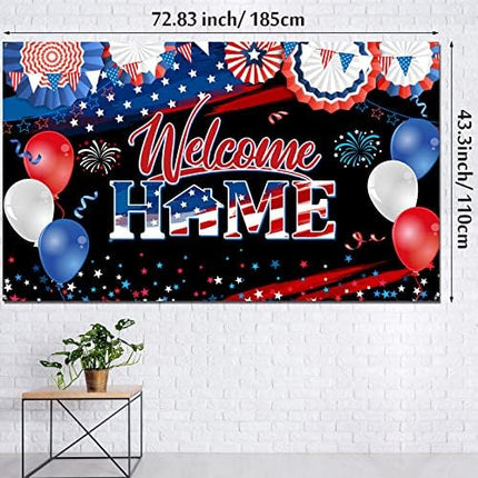 Patriotic Welcome Home Backdrop – Red White Blue Military Homecoming Decor