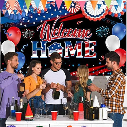 Patriotic Welcome Home Backdrop – Red White Blue Military Homecoming Decor