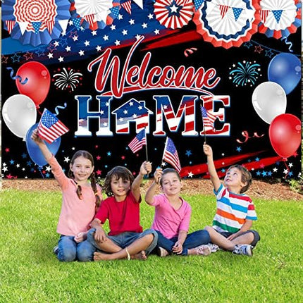 Patriotic Welcome Home Backdrop – Red White Blue Military Homecoming Decor