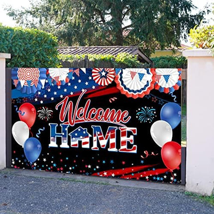 Patriotic Welcome Home Backdrop – Red White Blue Military Homecoming Decor