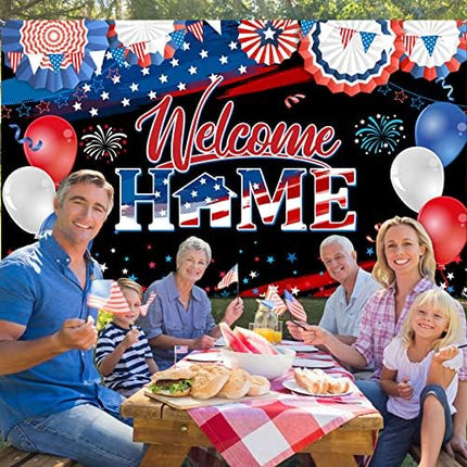 Patriotic Welcome Home Backdrop – Red White Blue Military Homecoming Decor