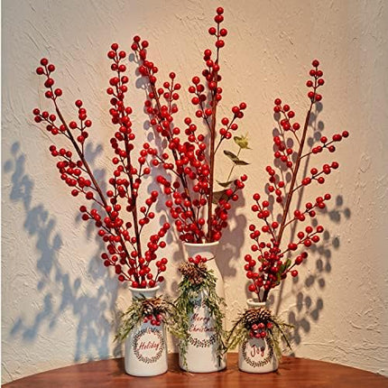 3-Pack Flocked Christmas Arrangement – Mixed Décor in White Ceramic Bottles