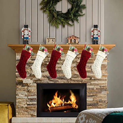 20 Inch Burgundy & Ivory Knit Christmas Stockings 6 Pack Holiday Decor