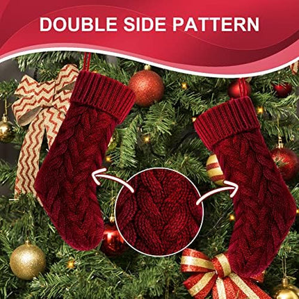 20 Inch Burgundy & Ivory Knit Christmas Stockings 6 Pack Holiday Decor