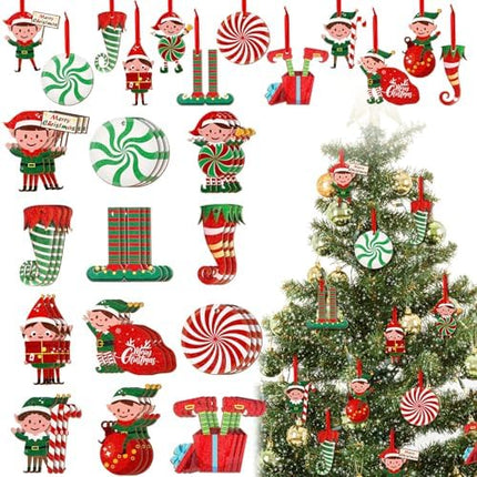 36PCS Wooden Elf Ornaments by Bucherry Xmas Tree Hanging Holiday Decorations