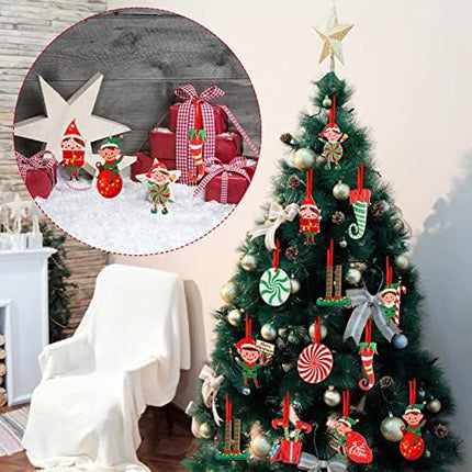36PCS Wooden Elf Ornaments by Bucherry Xmas Tree Hanging Holiday Decorations