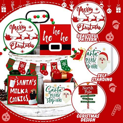 Bucherry 12PCS Santa Claus Tiered Tray Decor Red White Farmhouse Christmas Set