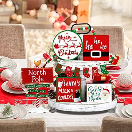 Bucherry 12PCS Santa Claus Tiered Tray Decor Red White Farmhouse Christmas Set