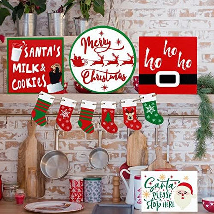 Bucherry 12PCS Santa Claus Tiered Tray Decor Red White Farmhouse Christmas Set