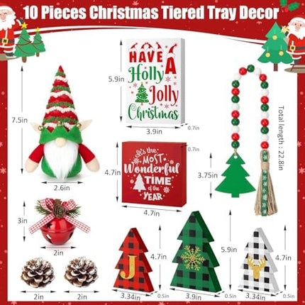 Holiday Tiered Tray Decor 10PCS Christmas Wooden Signs & Gnome for Home & Kitchen