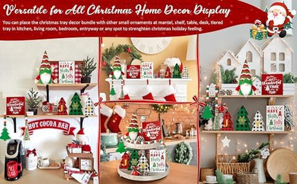 Holiday Tiered Tray Decor 10PCS Christmas Wooden Signs & Gnome for Home & Kitchen