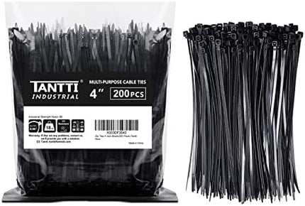 4 Inch Zip Ties 200 Pack – Small Black Cable Ties with 18 lb Strength by Tantti