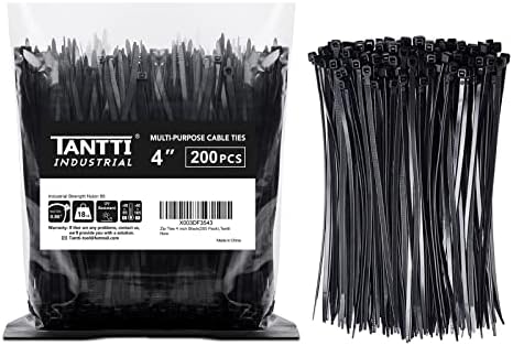 4 Inch Zip Ties 200 Pack – Small Black Cable Ties with 18 lb Strength by Tantti