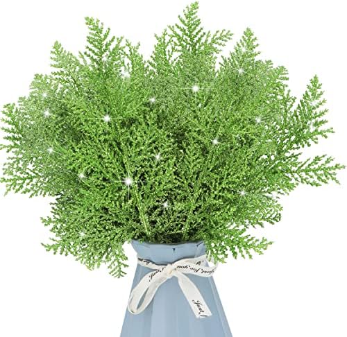 Green Pine Needle Sprays 20-Pack – Glitter Christmas Tree Picks for DIY Crafts