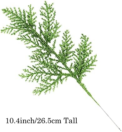 Green Pine Needle Sprays 20-Pack – Glitter Christmas Tree Picks for DIY Crafts