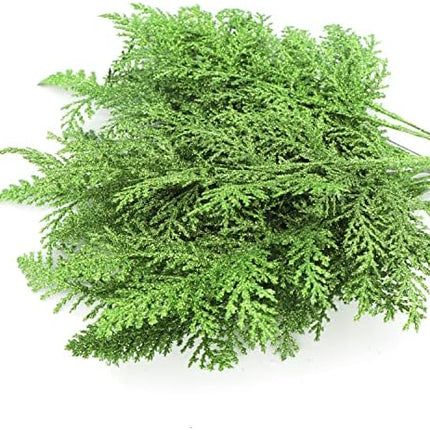 Green Pine Needle Sprays 20-Pack – Glitter Christmas Tree Picks for DIY Crafts