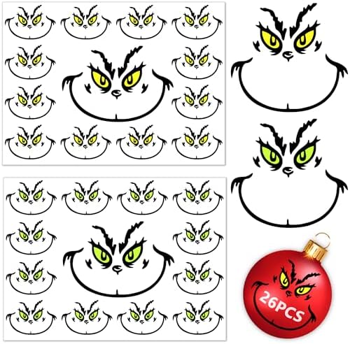 Waterproof Christmas Face Decals 26pcs – Vinyl Stickers for Balls & Home Decor