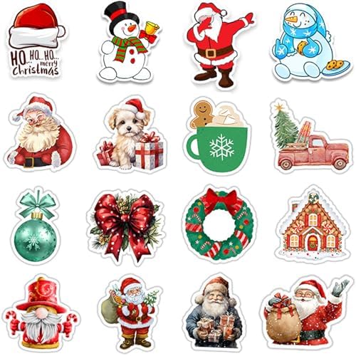 Vintage Christmas Vinyl Stickers 50pcs – No-Duplicate Holiday Decals for Kids