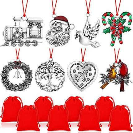 Pewter Christmas Ornament Set 2025 – Zhengmy 8pc Gnomes & Santa Decorations