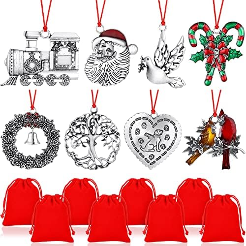 Pewter Christmas Ornament Set 2025 – Zhengmy 8pc Gnomes & Santa Decorations