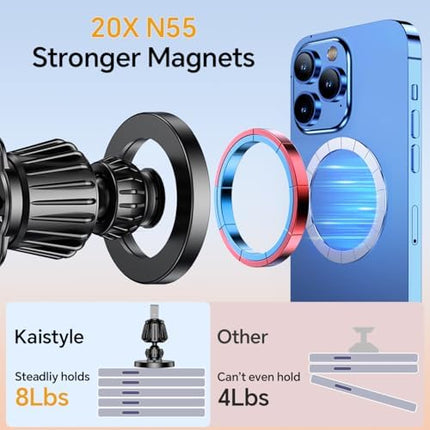 Kaistyle Magnetic Car Phone Holder, Strong MagSafe Dash Mount for iPhone 17–14