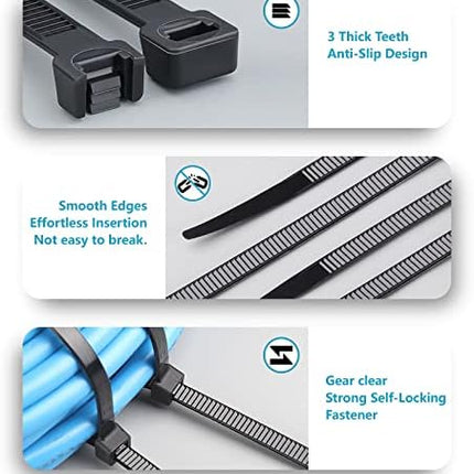 ANOSON Heavy-Duty Zip Ties Set – 400-Pack Black UV-Resistant Wire Ties in 4 Sizes