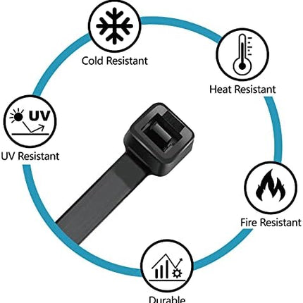 ANOSON Heavy-Duty Zip Ties Set – 400-Pack Black UV-Resistant Wire Ties in 4 Sizes
