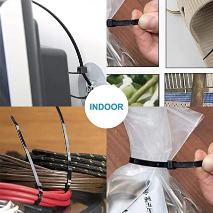 ANOSON Heavy-Duty Zip Ties Set – 400-Pack Black UV-Resistant Wire Ties in 4 Sizes