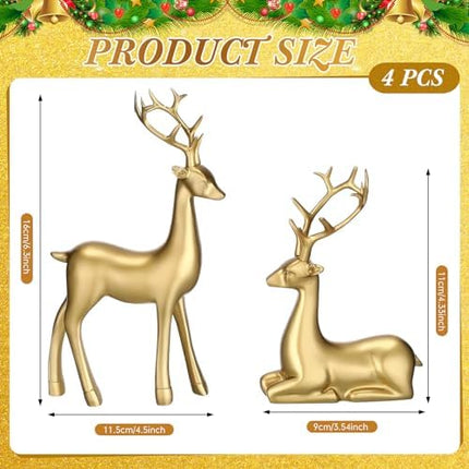 Rustic Gold Reindeer Set – Small Resin Deer Figurines for Indoor Xmas Decor