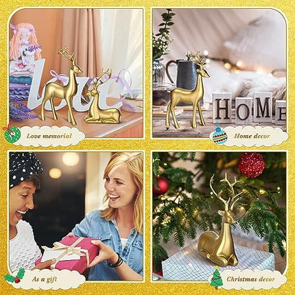 Rustic Gold Reindeer Set – Small Resin Deer Figurines for Indoor Xmas Decor