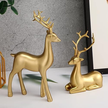 Rustic Gold Reindeer Set – Small Resin Deer Figurines for Indoor Xmas Decor
