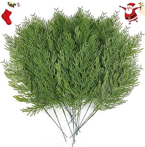 Artificial Cedar Picks by Hananona 40pcs – Green Cypress Stems Holiday Decor