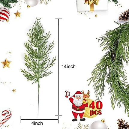 Artificial Cedar Picks by Hananona 40pcs – Green Cypress Stems Holiday Decor