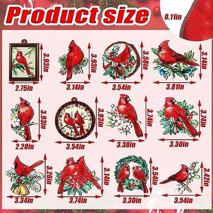 Soaoo Cardinal Christmas Ornaments 24pcs – Wooden Red Hanging Decorations