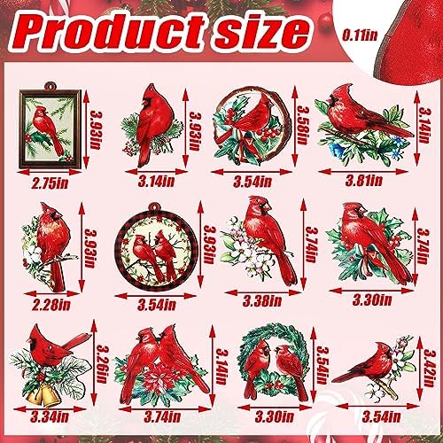 Soaoo Cardinal Christmas Ornaments 24pcs – Wooden Red Hanging Decorations