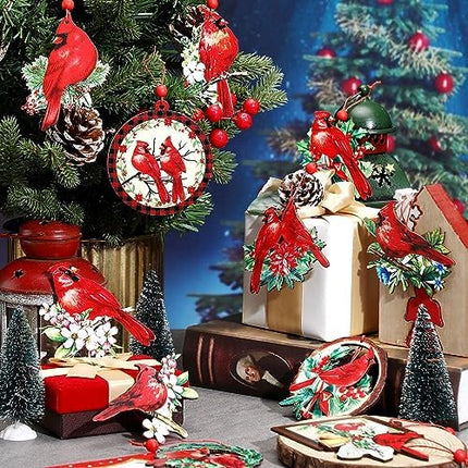 Soaoo Cardinal Christmas Ornaments 24pcs – Wooden Red Hanging Decorations