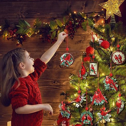 Soaoo Cardinal Christmas Ornaments 24pcs – Wooden Red Hanging Decorations