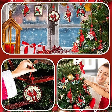 Soaoo Cardinal Christmas Ornaments 24pcs – Wooden Red Hanging Decorations