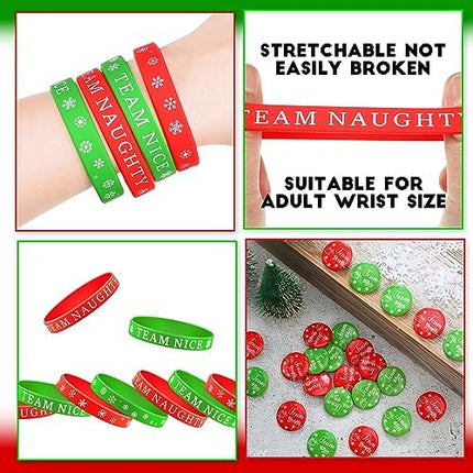 48pcs Naughty or Nice Christmas Party Favors – Wristbands & Button Pins Set