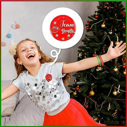 48pcs Naughty or Nice Christmas Party Favors – Wristbands & Button Pins Set
