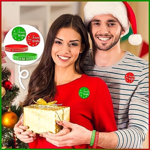 48pcs Naughty or Nice Christmas Party Favors – Wristbands & Button Pins Set