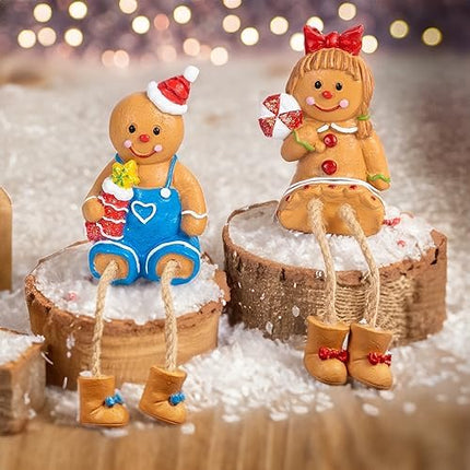 Dazzle Bright Gingerbread Man Figurines Set of 2 – Resin Xmas Shelf Sitters Decor