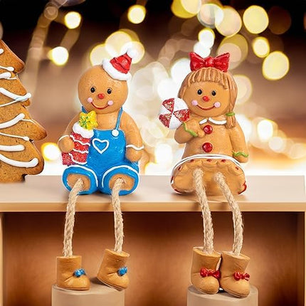 Dazzle Bright Gingerbread Man Figurines Set of 2 – Resin Xmas Shelf Sitters Decor