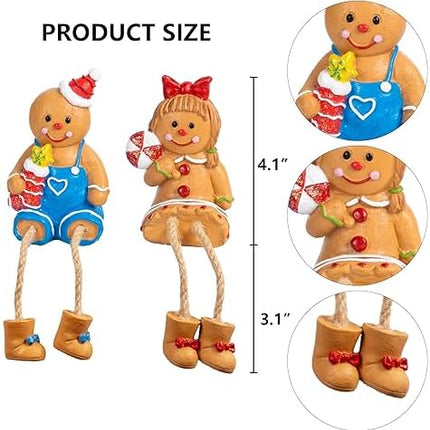 Dazzle Bright Gingerbread Man Figurines Set of 2 – Resin Xmas Shelf Sitters Decor
