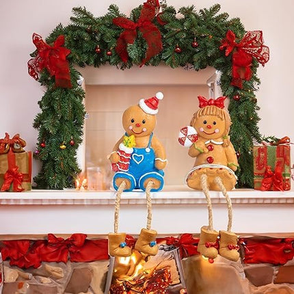 Dazzle Bright Gingerbread Man Figurines Set of 2 – Resin Xmas Shelf Sitters Decor
